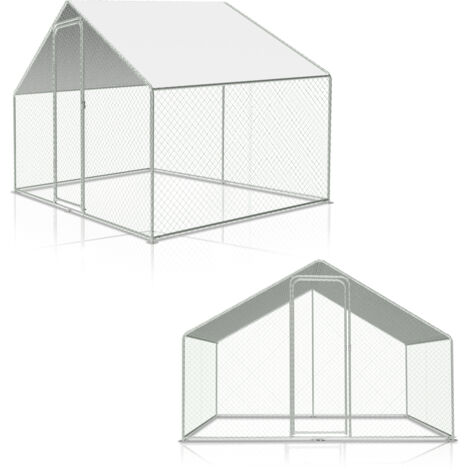 Poulailler extérieur Toit du poulailler, Acier galvanisé Petit poulailler Enclos extérieur avec protection solaire Cage à poules, 3 x 2 x 2 m (1/5)