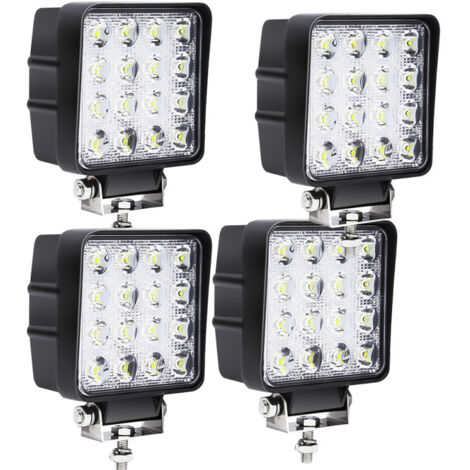 EINFEBEN 12V 24V Projecteur Phare de Travail LED Carré 4X 48W LED Moto Spot Feux Additionnels Offroad Lampe (1/4)