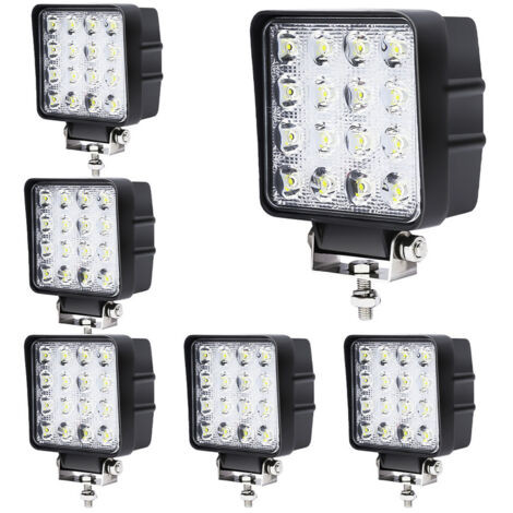 EINFEBEN 6X 48W Projecteur Phare de Travail 12V 24V LED Carré LED Moto Spot Feux Additionnels Offroad Lampe (1/4)