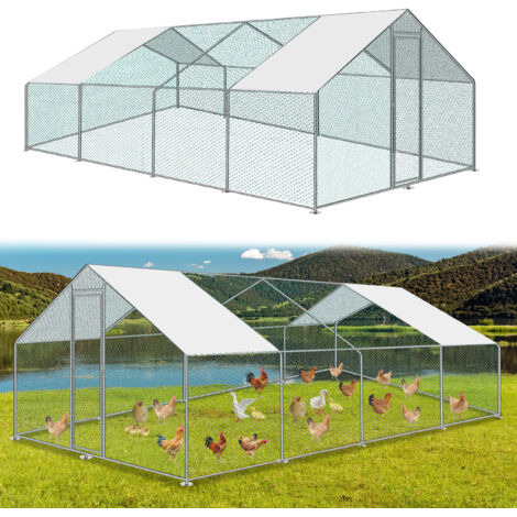 EINFEBEN Enclos poulailler grillagé avec porte latérale et toit dôme 24 m² 3x8 M (1/5)