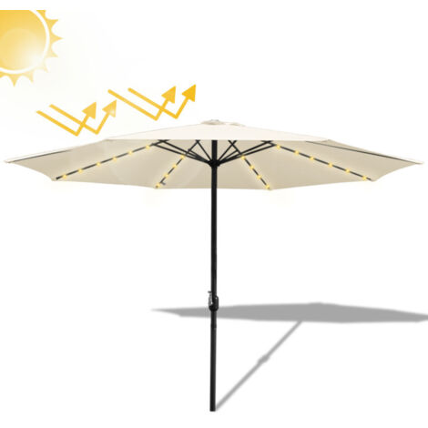 EINFEBEN Parasol de jardin rond,protection UV jusqu'à UV30+,acve support et LED,350cm,Beige (1/5)