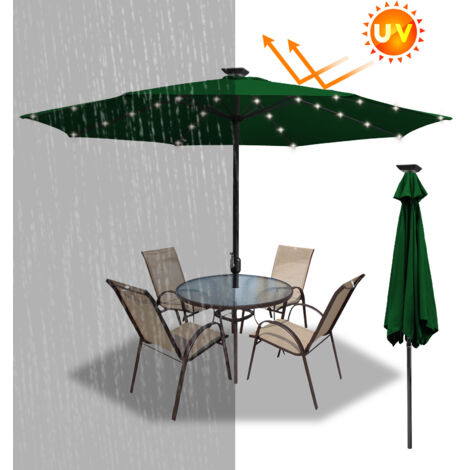 SWANEW Parasol Déporté et Inclinable de Jardin Dia 350 CM avec 48 LED Solaire Strucutre en Métal Robuste Vert Anti-UV (1/5)