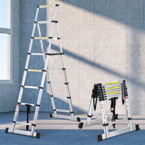 EINFEBEN Echelle Télescopique jusqu'à 150 kg Escabeau stable en aluminium Avec fléau de balance 2.0m+2.3m (1/5)