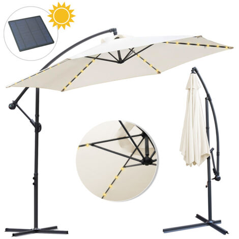 EINFEBEN 3m Parasol de avec éclairage solaire inclinable LED Parasol de balcon Parasol de marché UV40+ Parasol de jardin,Beige (1/4)