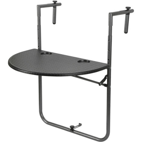 EINFEBEN Table de Balcon Suspendue Pliable avec Hauteur 73/78,5/84CM, Table Rabattable en Hips et Métal avec Revêtement Anti-Rouille, Noir (1/5)