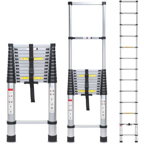EINFEBEN Echelle télescopique 5m Alu Argent Escabeau polyvalent jusqu'à 150kg (1/5)