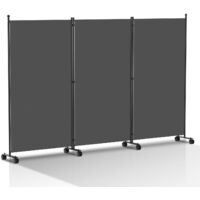 Vingo – Paravent 3 panneaux avec roulettes – Cloison de séparation en polyester 180g/m² – Dimensions 263x181 cm – Couleur anthracite