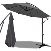 Parasol en aluminium 300cm avec manivelle protection UV 30+ parasol de jardin réglable en hauteur (gris)