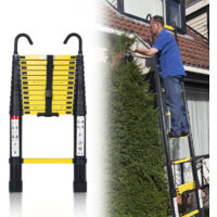 Échelle télescopique Alu avec crochet escabeau noir+jaune 3,8m