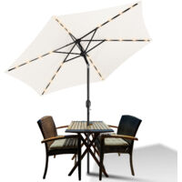 SWANEW Parasol Droit LED solaire jardin avec protection UV et fonction inclinable Ø270cm Beige