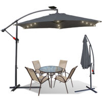 Parapluie 3m Parasol avec LED Alu pivotant Parapluie de jardin terrasse balcon Gris