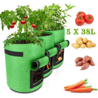 EINFEBEN 5 Sac de Plantation de Terre avec Poignée Fixe 10 Gallons Sacs à Plantes de Pommes de Terre avec Fenêtre Velcro Visible