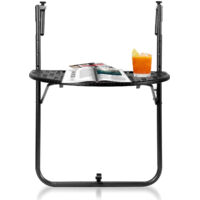 SWANEW Table de balcon pliante Table suspendue peu encombrante Outdoor, Petite table murale rabattable avec 3 Hauteurs réglables. en Aspect Rotin. Noir