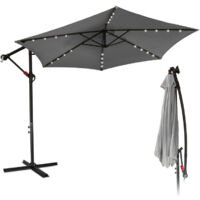 3m Parasol avec LED Parasol de jardin hydrofuge avec manivelle Jardin UV40+ Balcon Extérieur, Gris