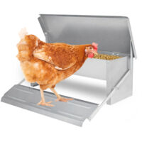 EINFEBEN 5KG Mangeoire Automatique avec Pieds Anti Rats et Couvercle étanche, Distributeurs de Nourriture Volailles avec Pédale, Distributeur d'aliments en Métal Mangeoires