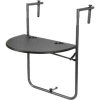 EINFEBEN Table de balcon pliante suspendue en bois d'acacia 64 x 60 x 84 cm, Petite table murale rabattable avec 3 Hauteurs réglables. Charge 20 kg, Noir
