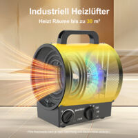 DAHTEC Tragbarer Industrieheizer 3000W GELB - Gebläseheizer mit Griff, Thermostat & Überhitzungsschutz - Für Garage, Bau, Zuhause