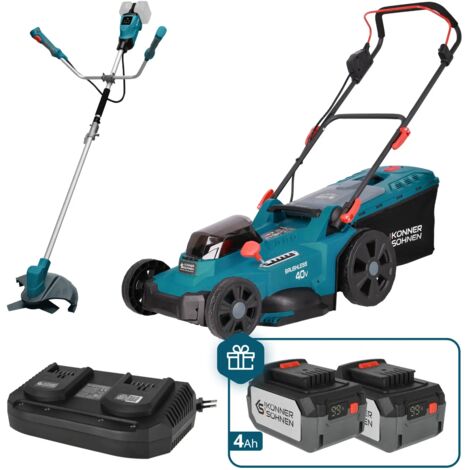 Könner & Söhnen KS 43LM-BCT40V-SET Garten-Set: 40V Bürstenloser Rasenmäher 430mm & Freischneider + Doppelladegerät & 2× 4Ah Akkus GRATIS
