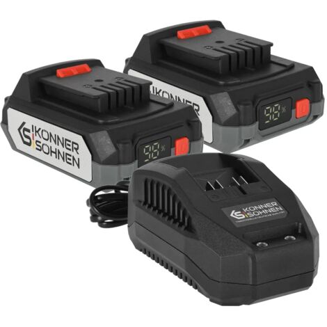 Könner & Söhnen KS 20V2-1-DUAL Dual-Starter-Kit: 2x 20V 2Ah Li-Ion Akkus & 2,4A Ladegerät, Universal 20V System, Ultraleicht (1/2)