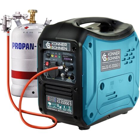 Könner & Söhnen KS 2000iG S LPG/Benzin-Inverter-Generator Schalldichtes Gehäuse (62 dB Lpa 7 m).  Höchstleistung 2000 Watt, Schuko 230V, LED-Anzeige, ECO-Modus, Kupferwicklung, Kurzschluss- und Überla