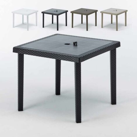 Grand Soleil Boheme Quadratischer Poly-Rattan-Garten-Bartisch 90x90 - Schwarz