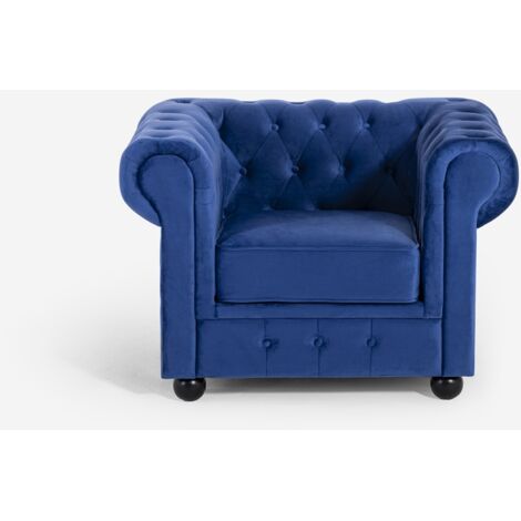 Sessel Wohnzimmer klassischer Stil Chesterfield Samt Coventry - Blau