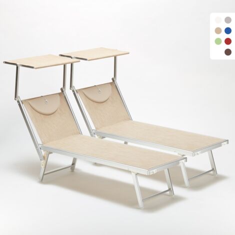 2er Set Liegestühle Strandliegen Sonnenliegen aus Aluminum Santorini - Beige