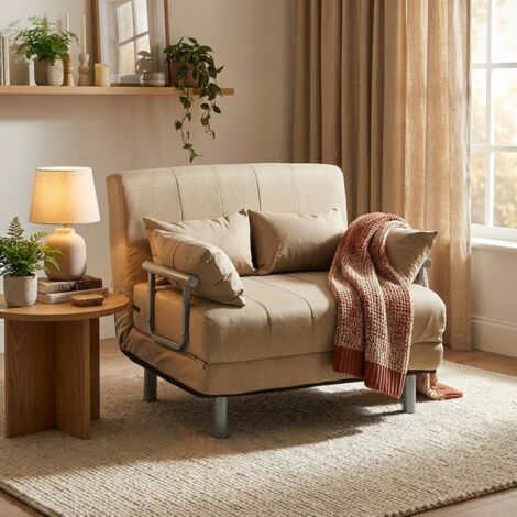 EUGAD Schlafsofa 2-Sitzer Klappbar – Aus Cord, 140 Cm Breite, Wird Zum Bett (211 Cm), Beige