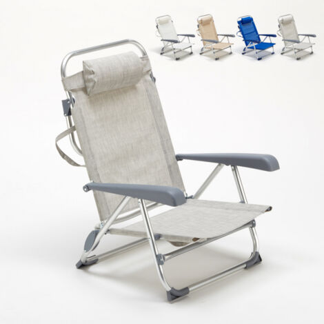 Liegestuhl Strandstuhl Klappbar mit Armlehne aus Aluminium für Strand Gargano - Grau