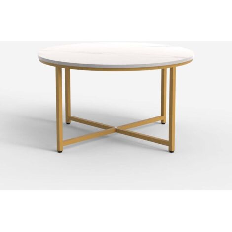 Wohnzimmertisch rund 80 cm mit Marmoreffektplatte Granato - Gold