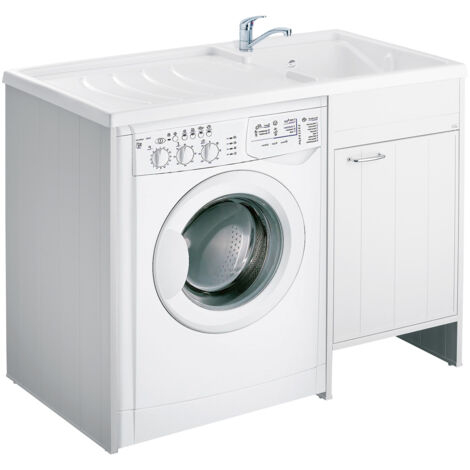 Waschmaschinenabdeckschrank mit umkehrbarem Waschbecken aus PVC Weiss 109x60 cm mod. Irene
