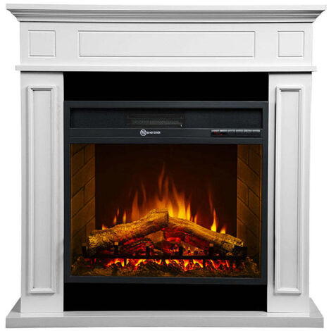 Elektrischer Kamin-Bodenkamin JEFFERSON aus weißem Holz L 89,5 x H90,5 x T28