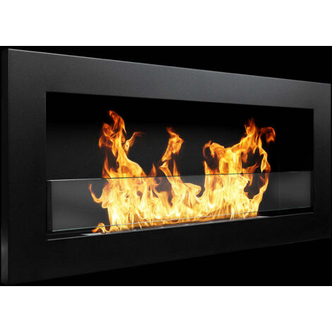 Wand- oder Einbau-Bioethanolkamin Livorno Nero L 90 x T 12 x H 40 mit Glas