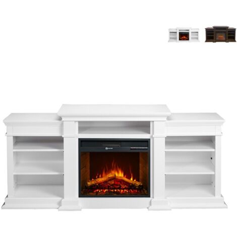 Elektrischer Kamin-Bodenkamin BIDEN aus weißem Holz L179 x T48 x H85