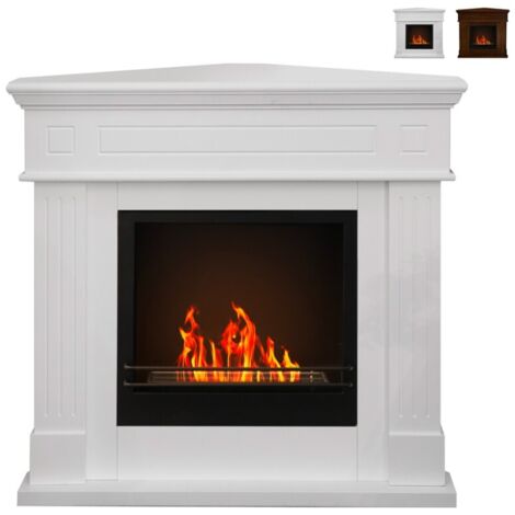 Eck-Bioethanol-Kamin Eckboden-Biokamin FORD Weiß L110 x T63 x H102