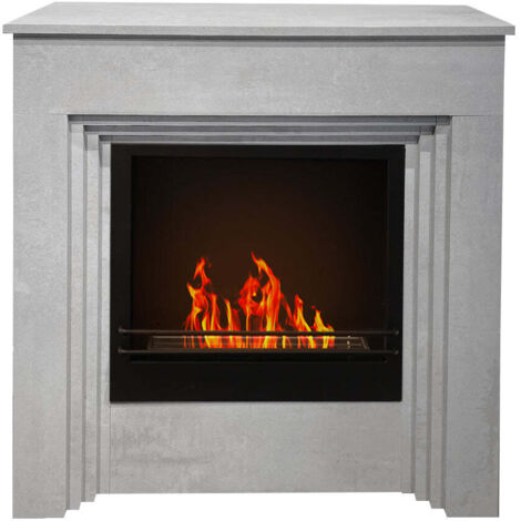 Divina Fire - BELLINI Boden-Bioethanolkamin aus Holz mit Zementeffekt, hergestellt in Italien, L96 x T35 x H96