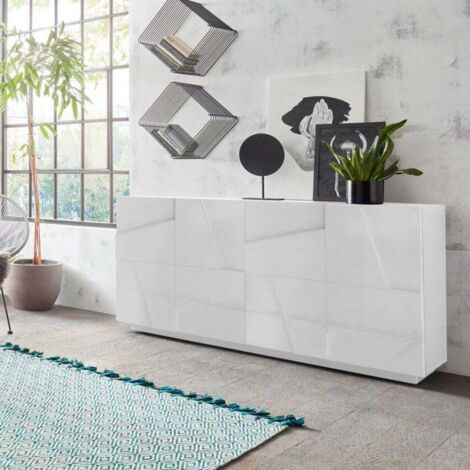 Sideboard Wohnzimmer 4 Türen 2 Fächer mit Regalen modern weiß Ping Side L