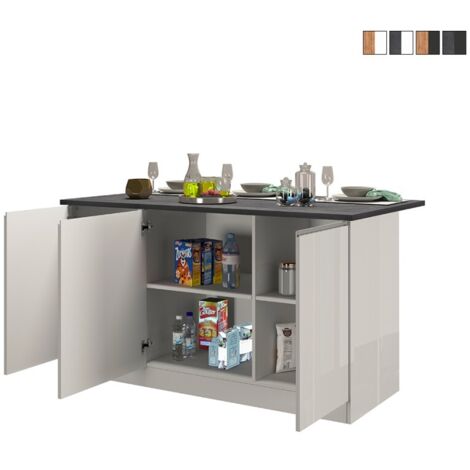 Kücheninsel 3 Türen für moderne Küche 155x90x90cm mit Tisch Deaton - Weiß - Grau