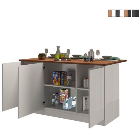 Kücheninsel 3 Türen für moderne Küche 155x90x90cm mit Tisch Deaton - Weiß - Eiche