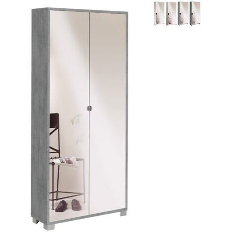 Schmaler Mehrzweckschrank mit zwei Spiegeltüren und acht Einlegeböden Beton Cemento 83x29x H190 cm