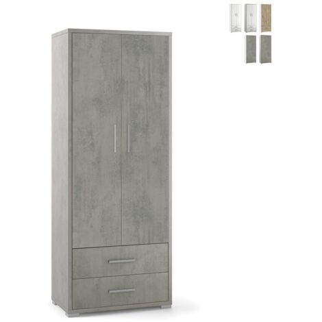 Mehrzweckschrank mit zwei Türen und zwei Schubladen Beton Cemento 71x41x H182 cm