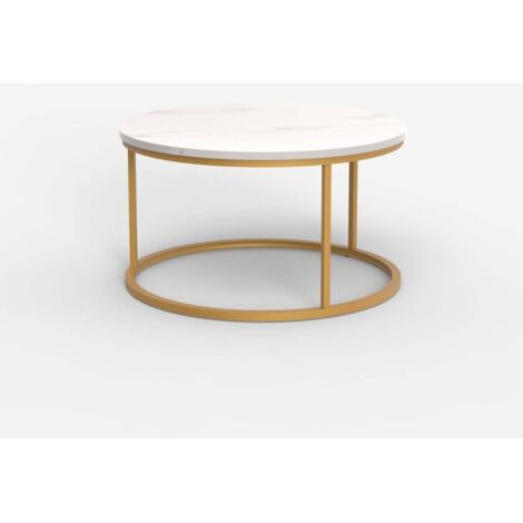 Wohnzimmertisch rund 80 cm in Marmoroptik zeitgenössisch Ossidiana - Gold