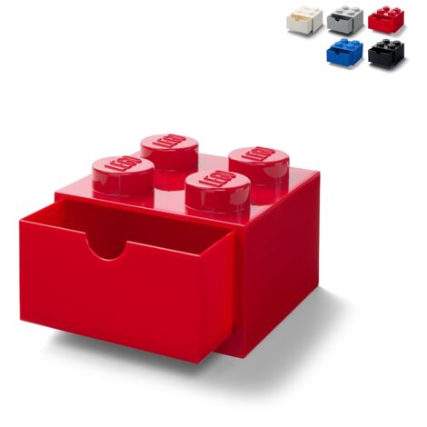 LEGO Schreibtischschublade mit 4 Knöpfen, Aufbewahrungsbehälter mit Schublade - Rot (1/4)