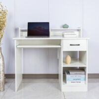 Weisser platzsparender Bürotisch obere Schublade Schiebeplatte Drums Light