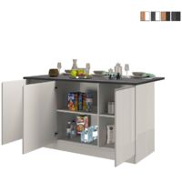 Kücheninsel 3 Türen für moderne Küche 155x90x90cm mit Tisch Deaton - Weiß - Grau