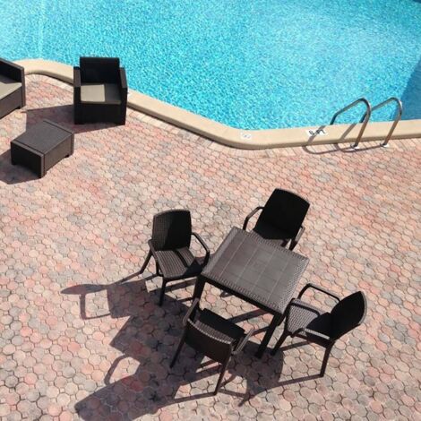 Mesa cuadrada de 80x80 cm para jardín exterior de polipropileno y ratán Dallas - Marrón (1/4)