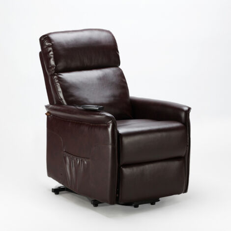 Sillón Relax Reclinable Eléctrico de Cuero Armaila Fix - Marron oscuro