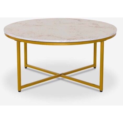 Mesa de centro redonda moderna de 90 cm de metal y efecto mármol Sulley+ - Oro