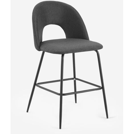 Taburete alto moderno con respaldo para bar y cocina en tela Tiren - Gris Oscuro