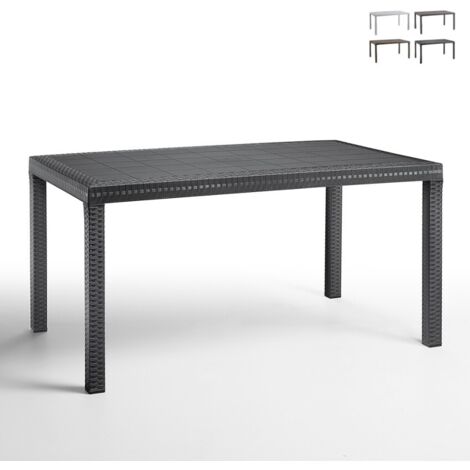 Mesa de jardín para exterior 150x90 cm de ratán y polipropileno Houston - Negro
